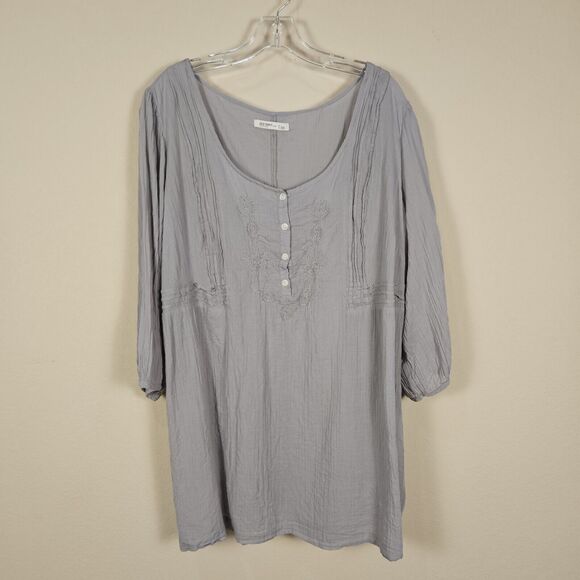 Y2K Old Navy 3X Pintuck Blouse Embroidered Semi Sheer Lightweight 3/4 Sleeve - Picture 1 of 10